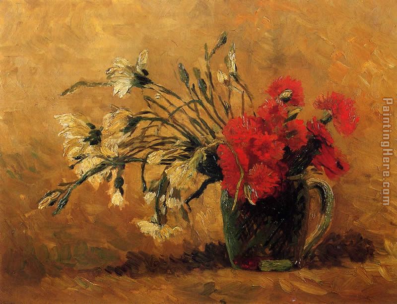 Vase with Red and White Carnations on a Yellow Background painting - Vincent van Gogh Vase with Red and White Carnations on a Yellow Background art painting